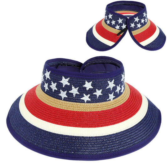 SP Sophia Collection - Straw American Flag Sun Visor
