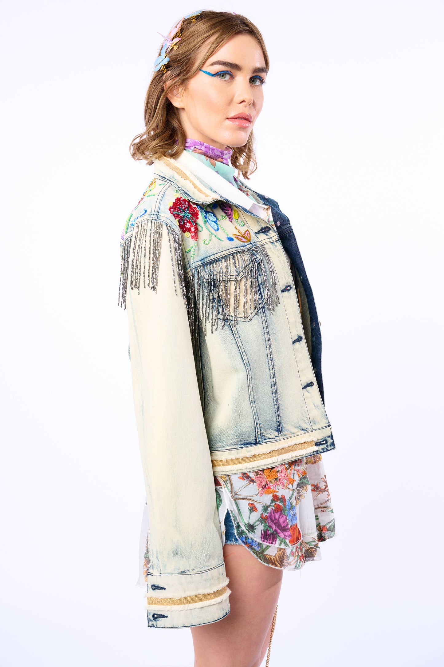 Aratta - Country Queen Embellished Denim Jacket: Washed Denim / M