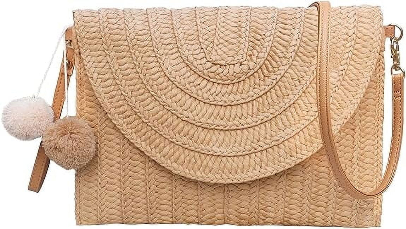 Women'S Paper Straw Shoulder Bag, Beige