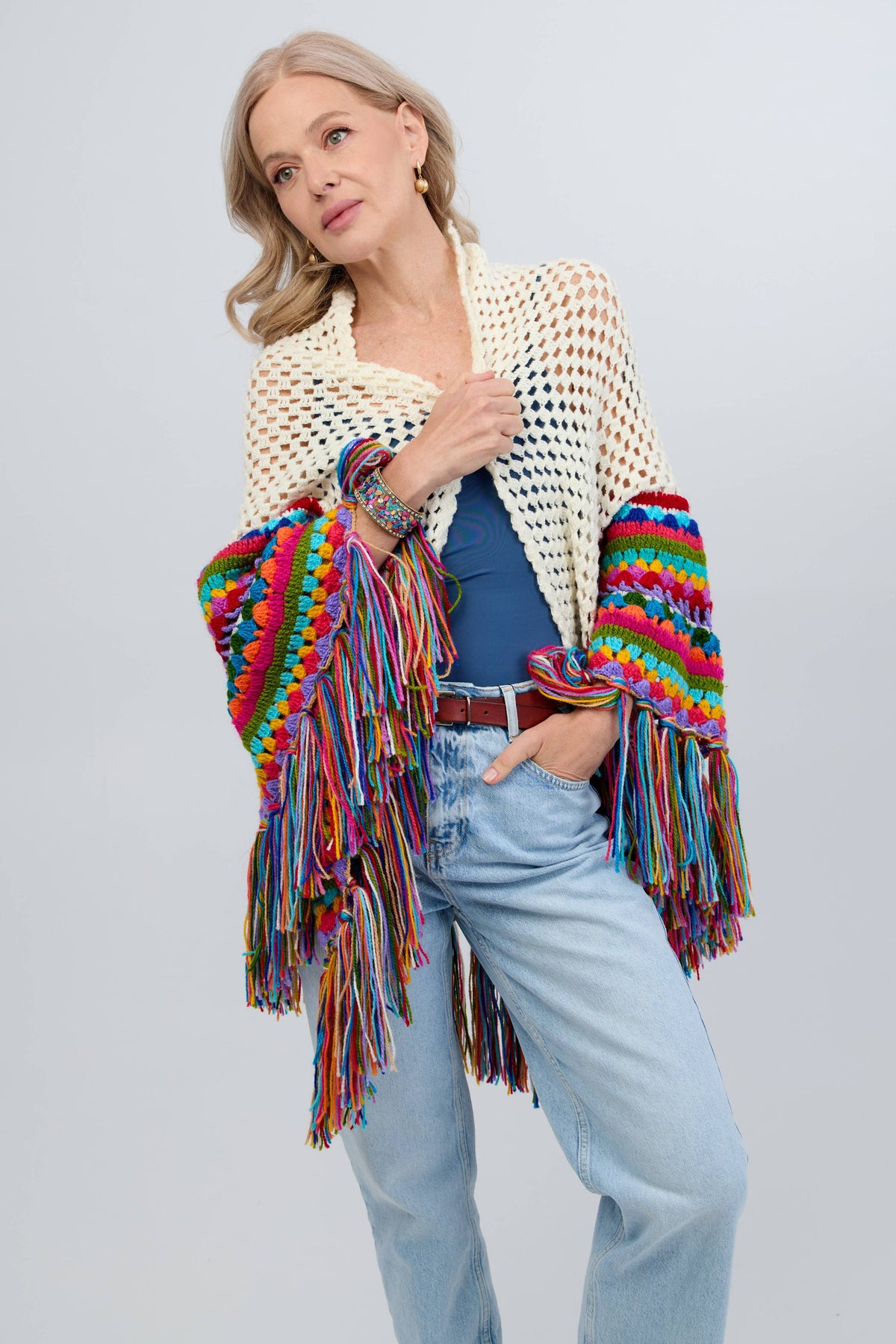 SAACHI - Rainbow Crochet Fringe Wrap