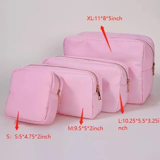 Candy Color DIY Personalized Embroidery Monogram Women Waterproof Toiletry Bag Travel Makeup Bag Nylon Cosmetic Pouch