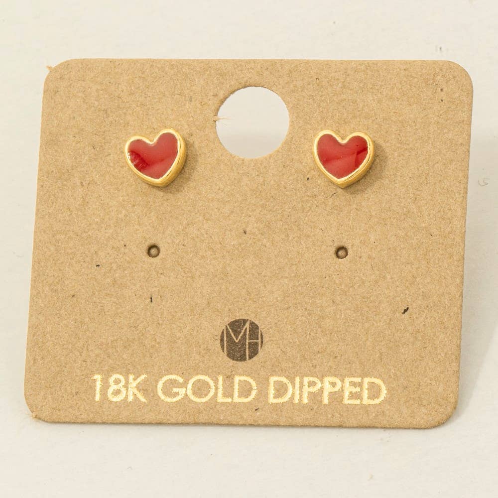 Fame Accessories - Gold Dipped Mini Enamel Heart Stud Earrings: RD