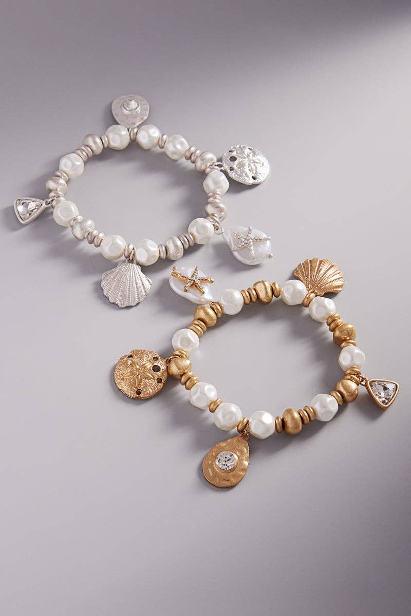 Designature New York - Sealife Shaped Pearl With Charm Stretch Bracelet: VS / ONE
