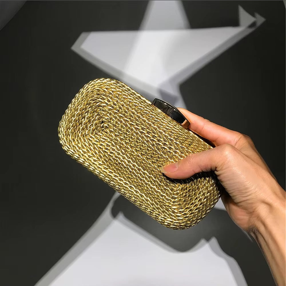 High Quality Brand Clutch Bag Women'S Gold Evening Bags Ladies Shoulder Crossbody Bag Straw Female Handbag Purse Sac a Main