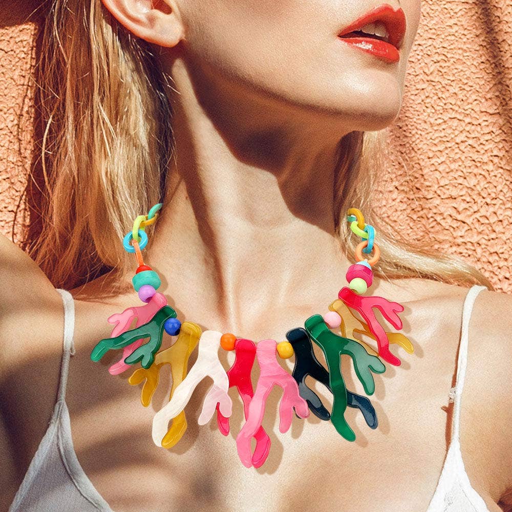 Sensibling Corp. - Celluloid Acetate Coral Beaded Collar Necklace: Red