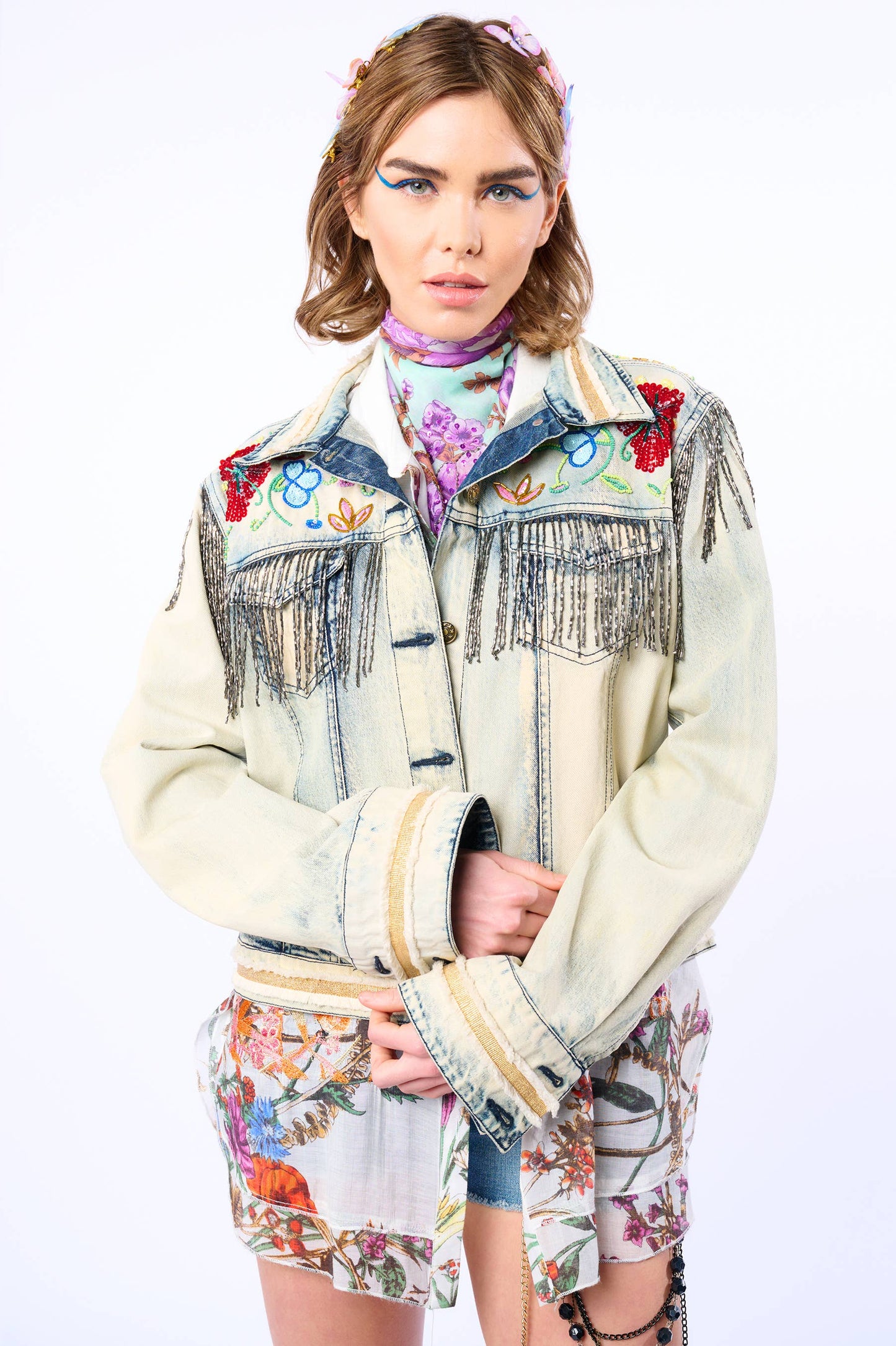Aratta - Country Queen Embellished Denim Jacket: Washed Denim / M