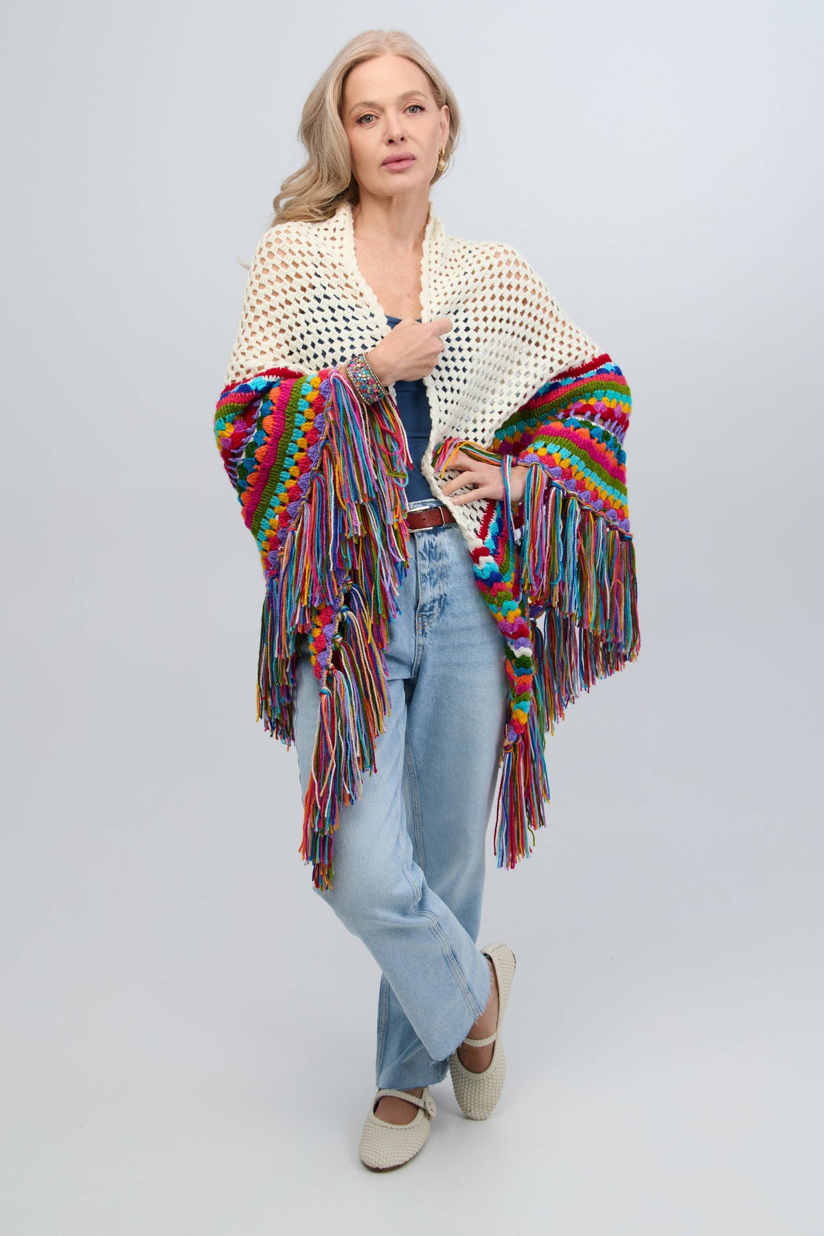 SAACHI - Rainbow Crochet Fringe Wrap