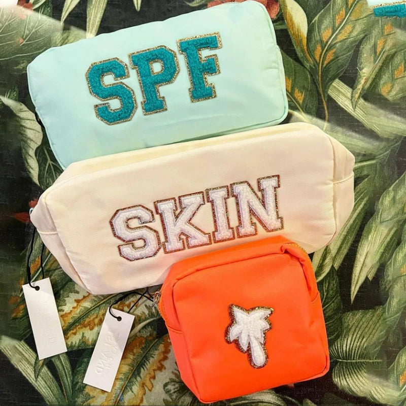 Candy Color DIY Personalized Embroidery Monogram Women Waterproof Toiletry Bag Travel Makeup Bag Nylon Cosmetic Pouch