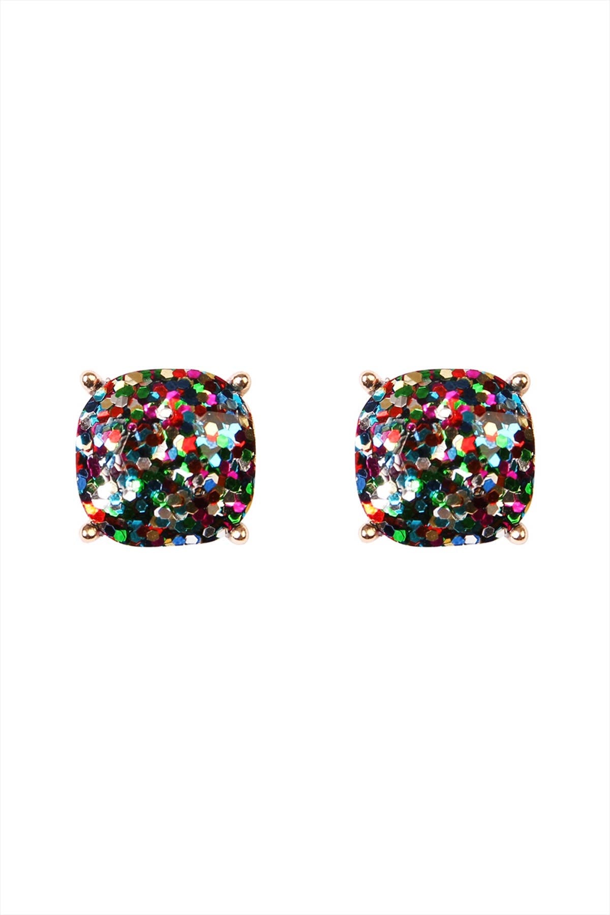 MYS Wholesale Inc - Shiny Cushion Glitter Earring: Multicolor Gold