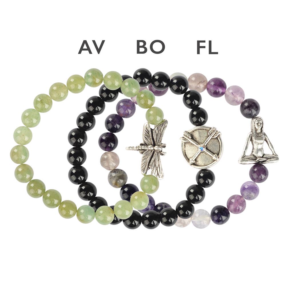 Benjamin International - SILVER 8MM INLINE CHARM ENERGY BEAD BRACELETS: FLUORITE / MEDITATION