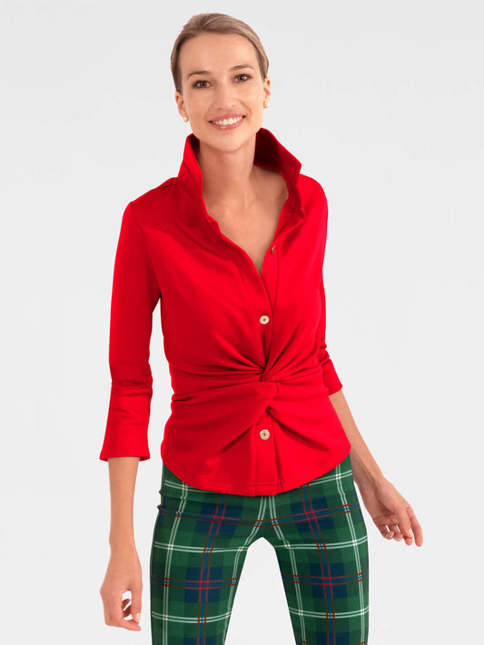 Gretchen Scott LLC - Jersey Twist & Shout Top - Solid: Crimson / M
