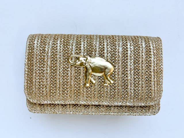 Lisi Lerch - Ruby - Gold Fabric Clutch - Charms: Scallop