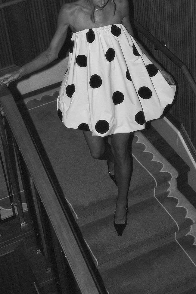 Rosa Clothing - Polka Dots Bandeau strapless tube Bubbles mini dress: White / M