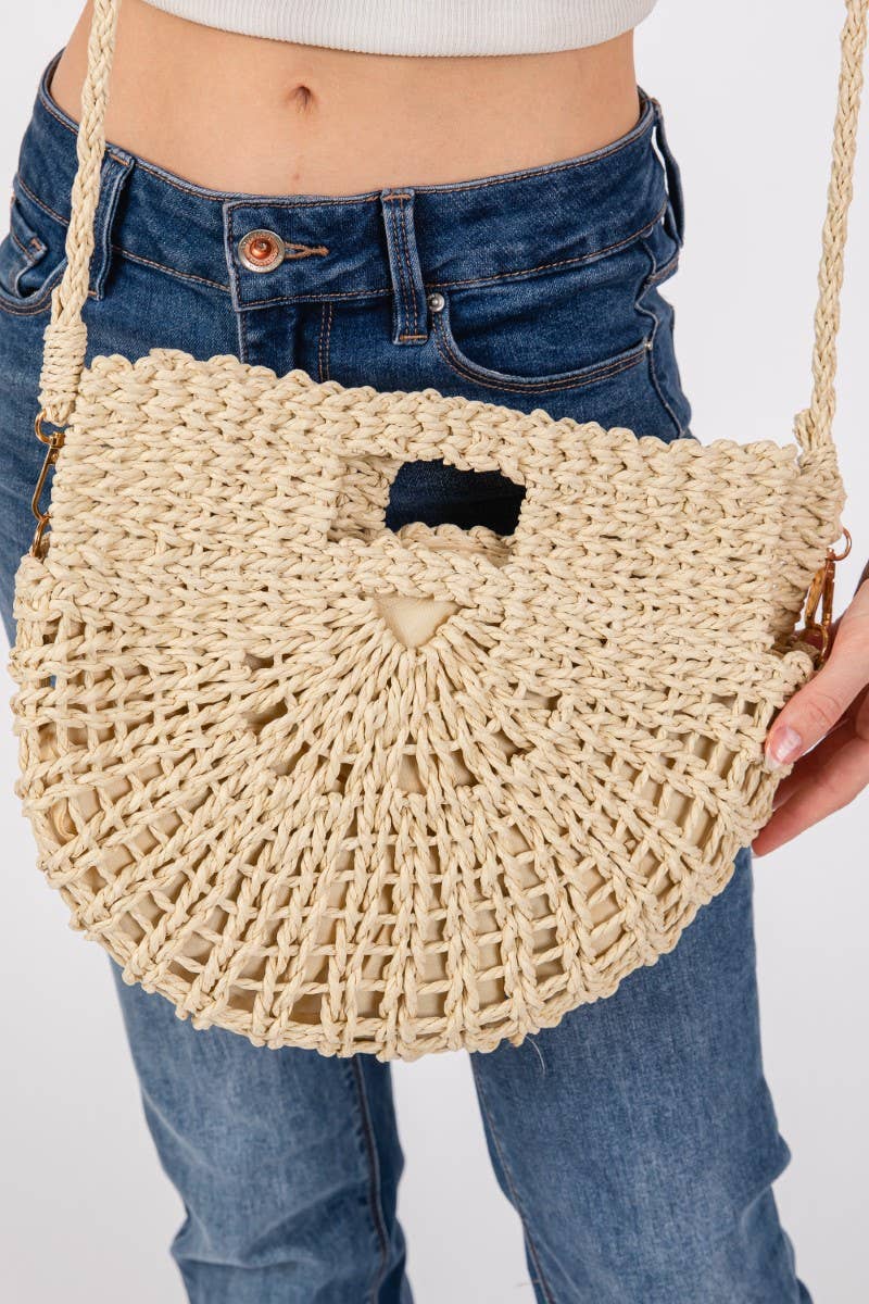 Collections by Fame Accessories - Braided Semi Circle Tote Bag: IV