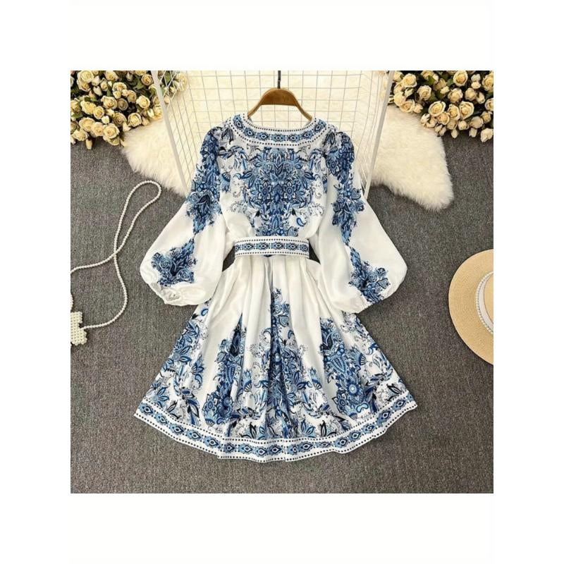 Women'S Fashion V-Neck Long Sleeve Bohemian Print Dress, Comfortable and Elegant, Perfect for Various Occasions, Showcasing Unique Charm