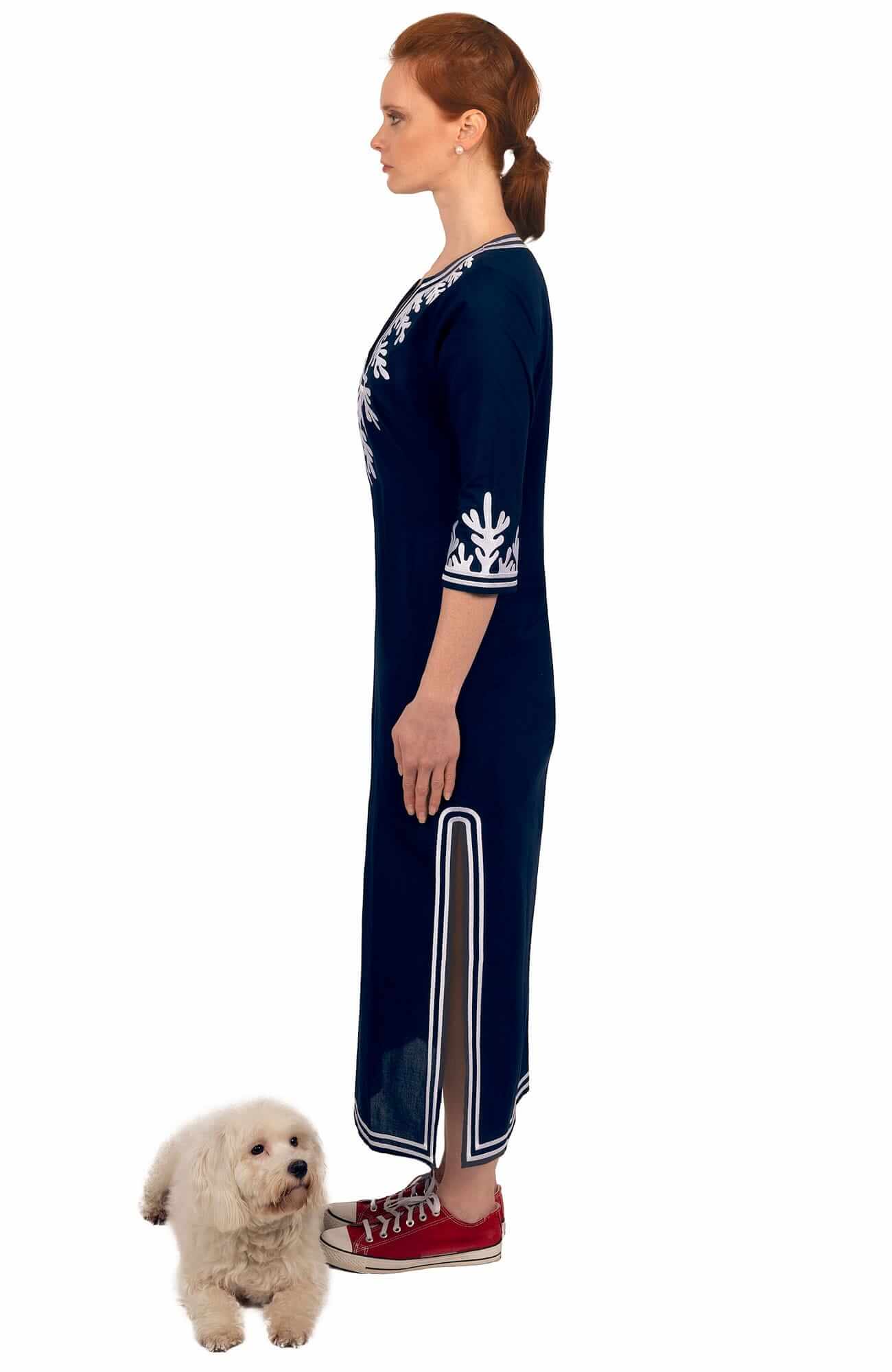Gretchen Scott LLC - Wash / Wear Embroidered Caftan - The Reef: Coral/Turq / M