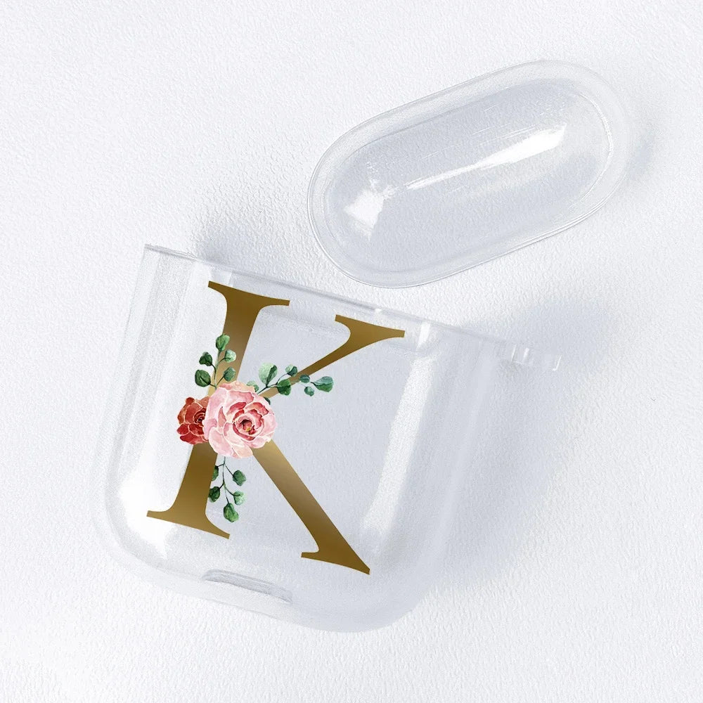 Rose Gold Alphabet Letter Clear Earphone Case For Apple AirPods 4 3rd 2 Pro2 Transparent Cover For Airpod 1 3 Protective Fundas