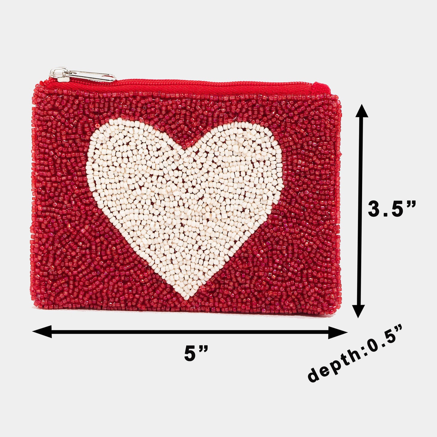 Collections by Fame Accessories - White Heart Seed Beaded Coin Purse: RED