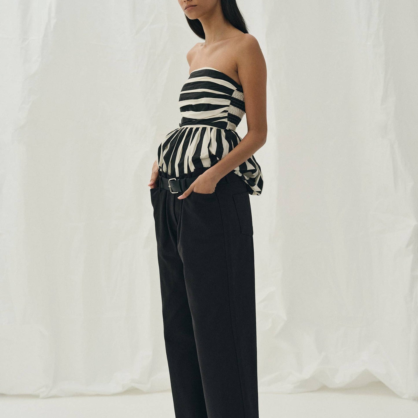 Rosa Clothing - Classic striped Bubble tube top: Black / M