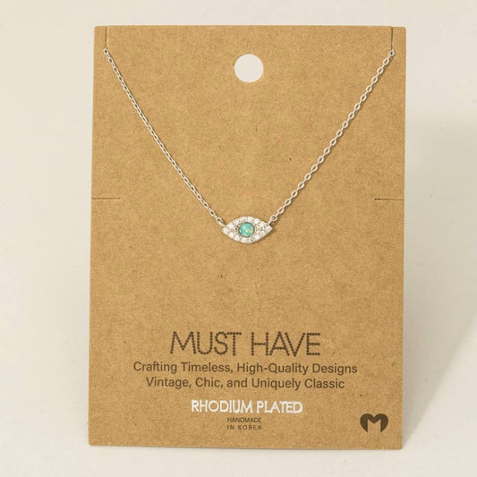 Fame Accessories - Gold Dipped Opal Studded Evil Eye Charm Necklace: S