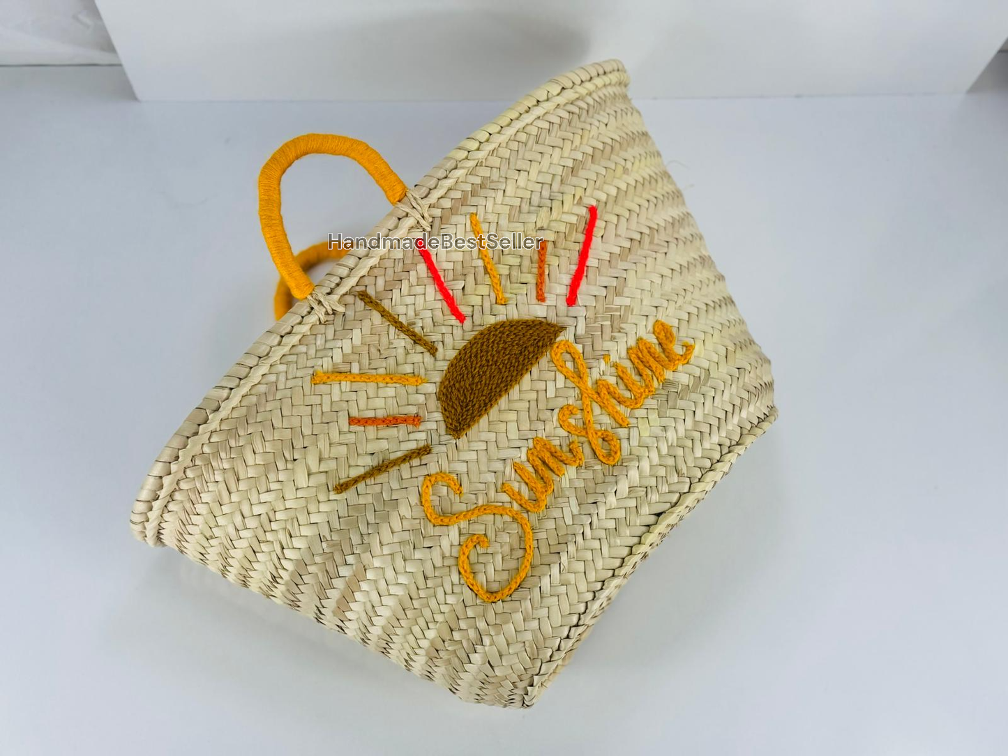 HandmadeBestSeller - Handmade Straw Basket with Sunshine Embroidery
