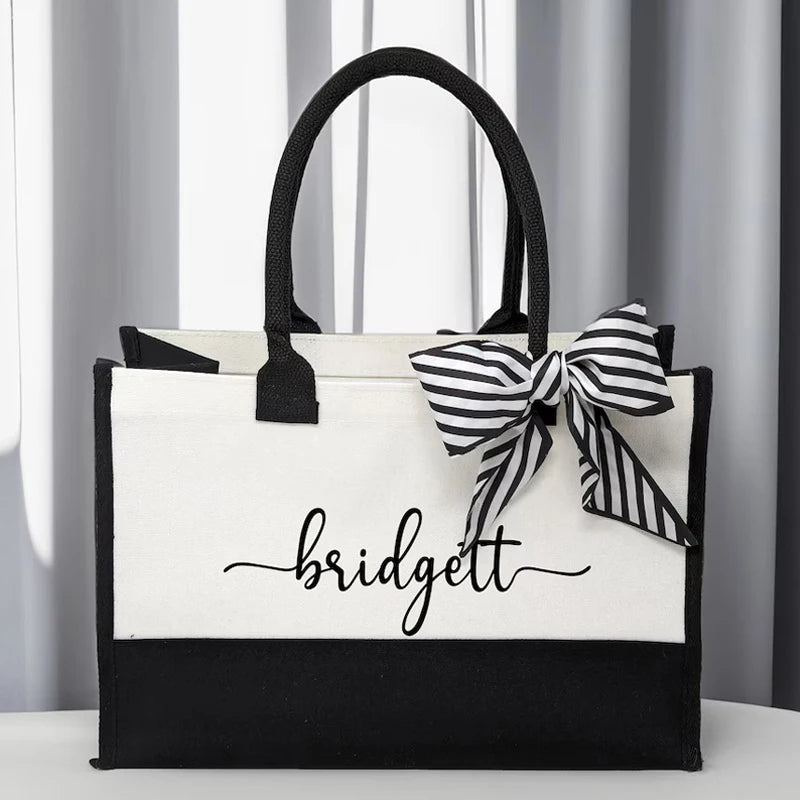 Personalized Monogrammed Tote Bags For Women Bridesmaid Beach Bag Wedding Bridal Baby Shower Extra Large Burlap Tote Gifts Bags