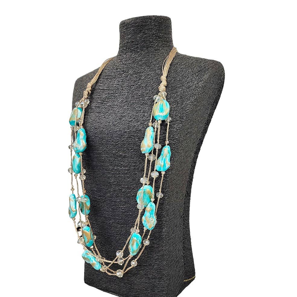 Bijoux Envie Statement Jewelry - Turquoise Blue Necklace | Boho Necklace | Wood | Beach | Sea