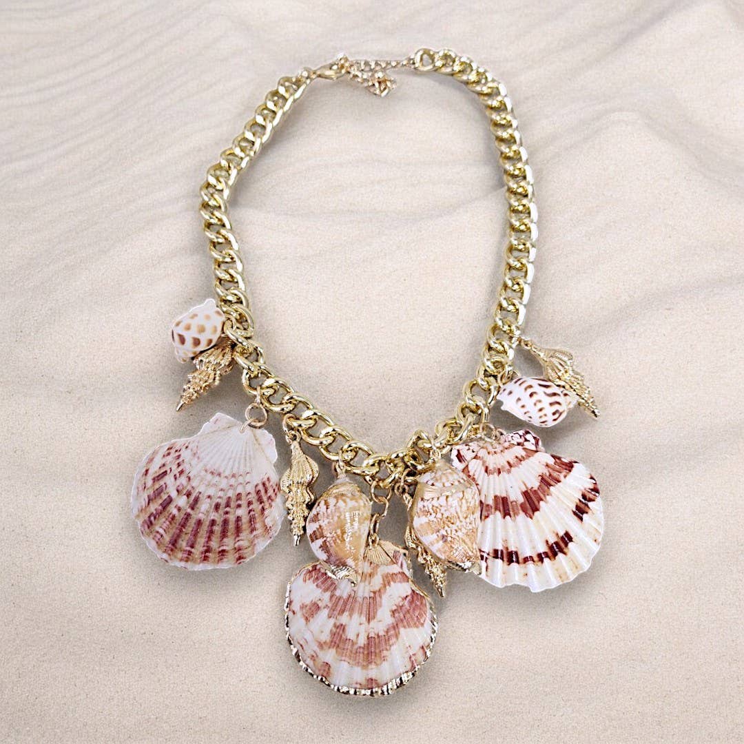 Bijoux Envie Designer Statement Jewelry - Seashell Necklace | Charm Necklace | Chain | Coastal | Beach