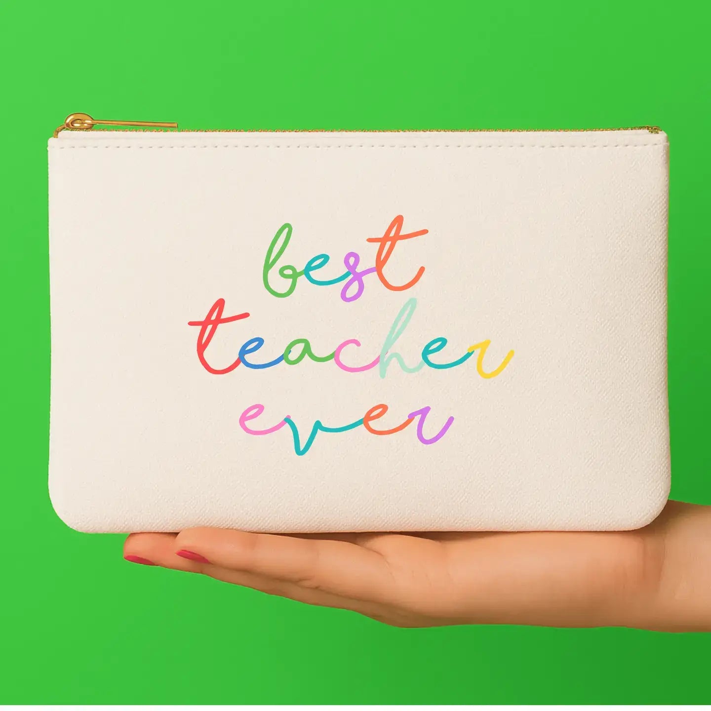 Aspen Lane - Best Teacher Ever Script Bag pouch teacher appreciation gift: Saffiano Leather