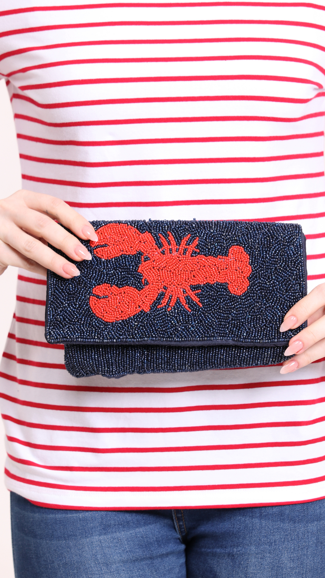 NAVY JANE - Harper Beaded Bag With Red Lobster Clutch