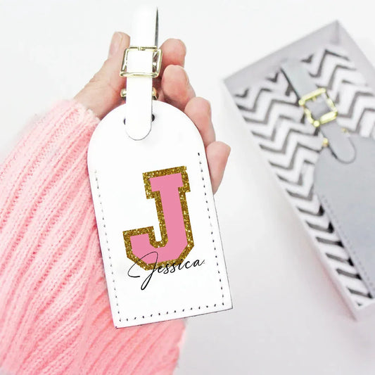 Personalised Monogram Luggage Tag Initial with Name Leather for Suitcase Baggage Handbag Tags Travel Bag Label Tag Gift for Her