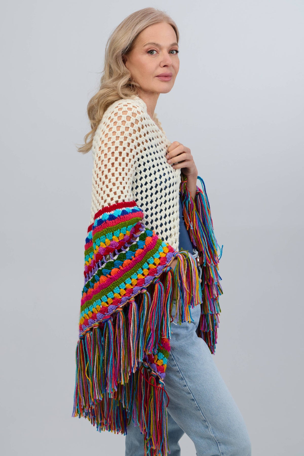 SAACHI - Rainbow Crochet Fringe Wrap