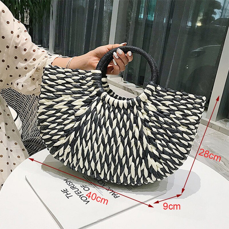 Women's Half Moon Woven Rattan Bag