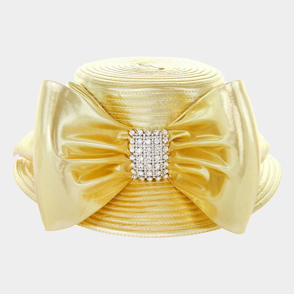 Sensibling Corp. - Braid Bow Stone Accented Hat
: Gold