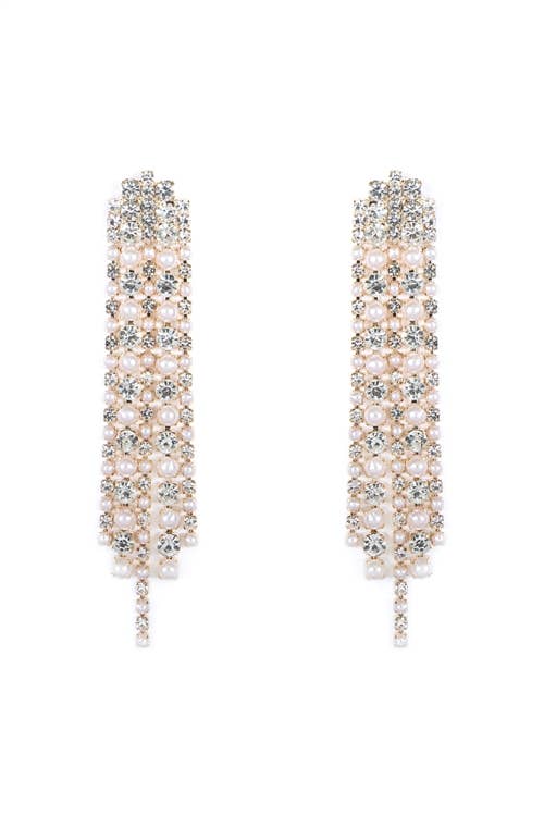 MYS Wholesale Inc - Rhinestone Pearl 5 Line Drop Earrings: Crystal Gold