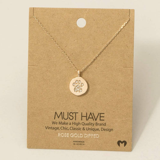 Fame Accessories - Gold Dipped Pave Dog Paw Pendant Necklace: R