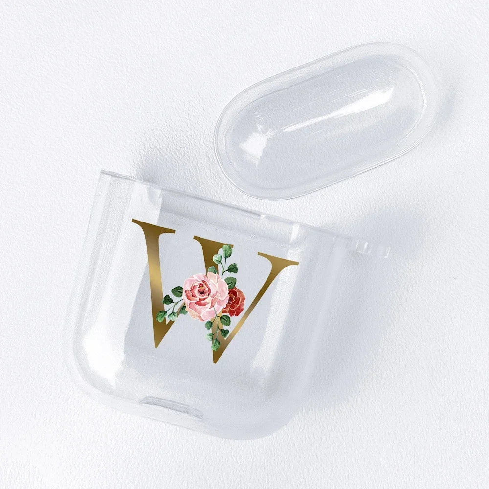 Rose Gold Alphabet Letter Clear Earphone Case For Apple AirPods 4 3rd 2 Pro2 Transparent Cover For Airpod 1 3 Protective Fundas