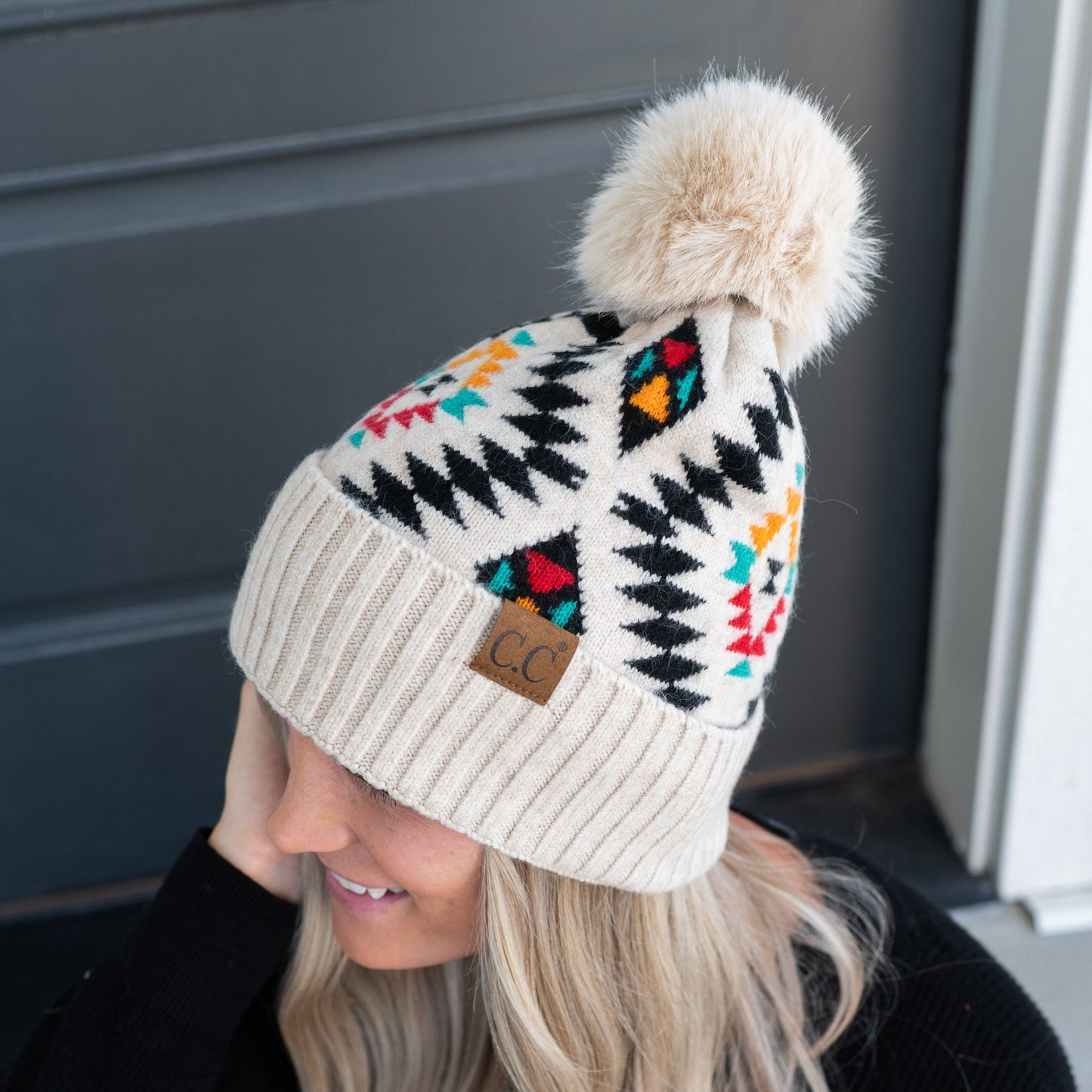 Truly Contagious - CC Southwest Print Beanie ( HAT-3001 ): White