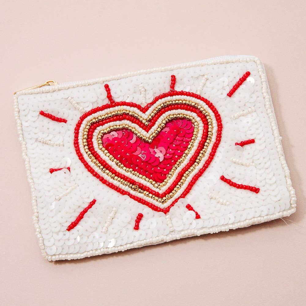 Collections by Fame Accessories - Shining Heart Seed Beaded Coin Purse: MULTI