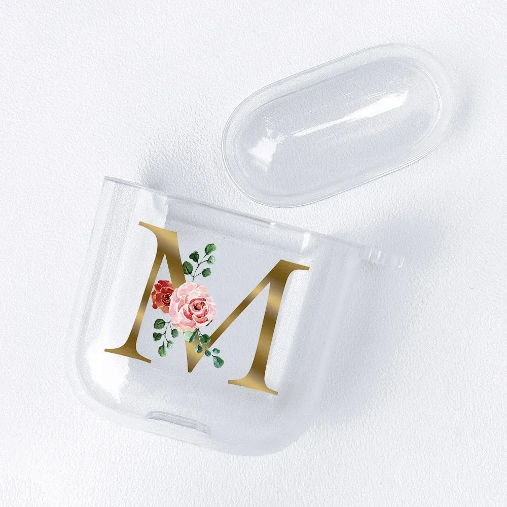 Rose Gold Alphabet Letter Clear Earphone Case For Apple AirPods 4 3rd 2 Pro2 Transparent Cover For Airpod 1 3 Protective Fundas