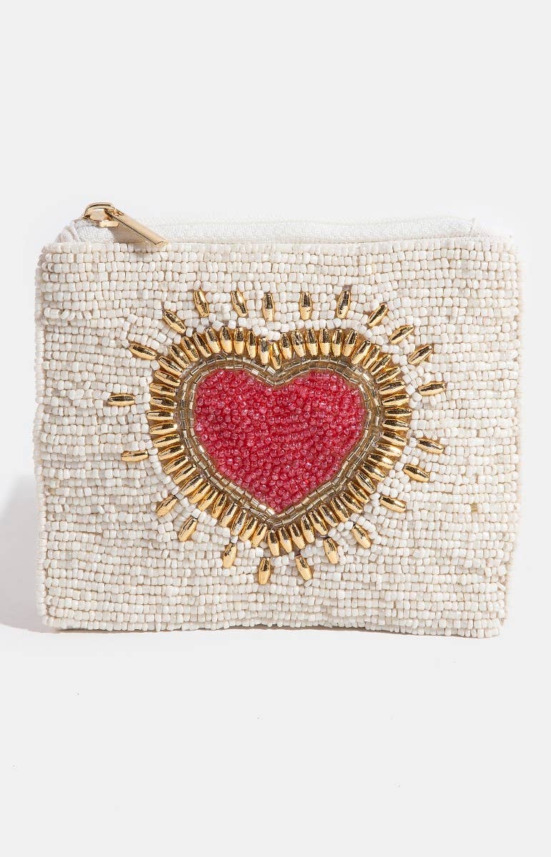 Collections by Fame Accessories - Seed Beaded Shining Heart Coin Purse: Multi