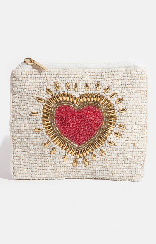Collections by Fame Accessories - Seed Beaded Shining Heart Coin Purse: Multi