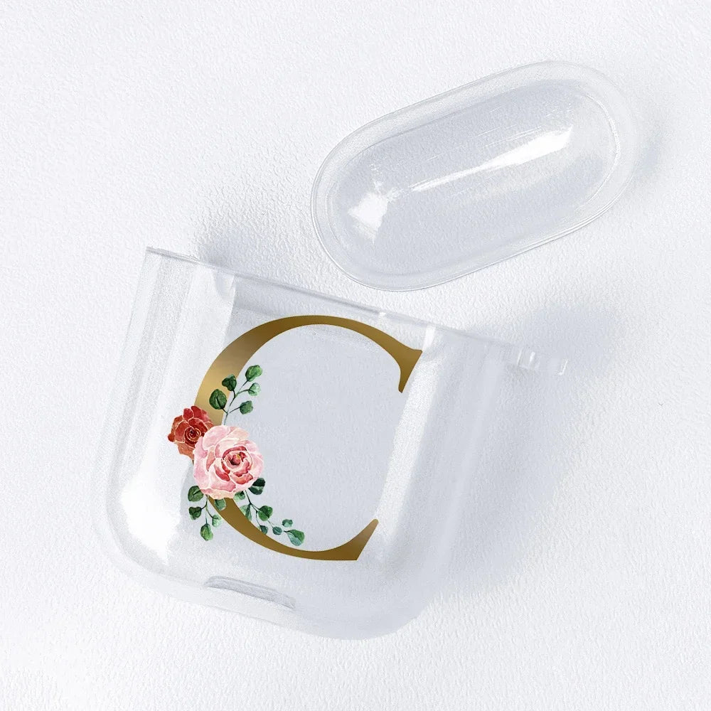 Rose Gold Alphabet Letter Clear Earphone Case For Apple AirPods 4 3rd 2 Pro2 Transparent Cover For Airpod 1 3 Protective Fundas