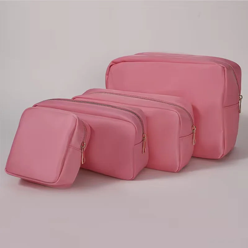 Candy Color DIY Personalized Embroidery Monogram Women Waterproof Toiletry Bag Travel Makeup Bag Nylon Cosmetic Pouch