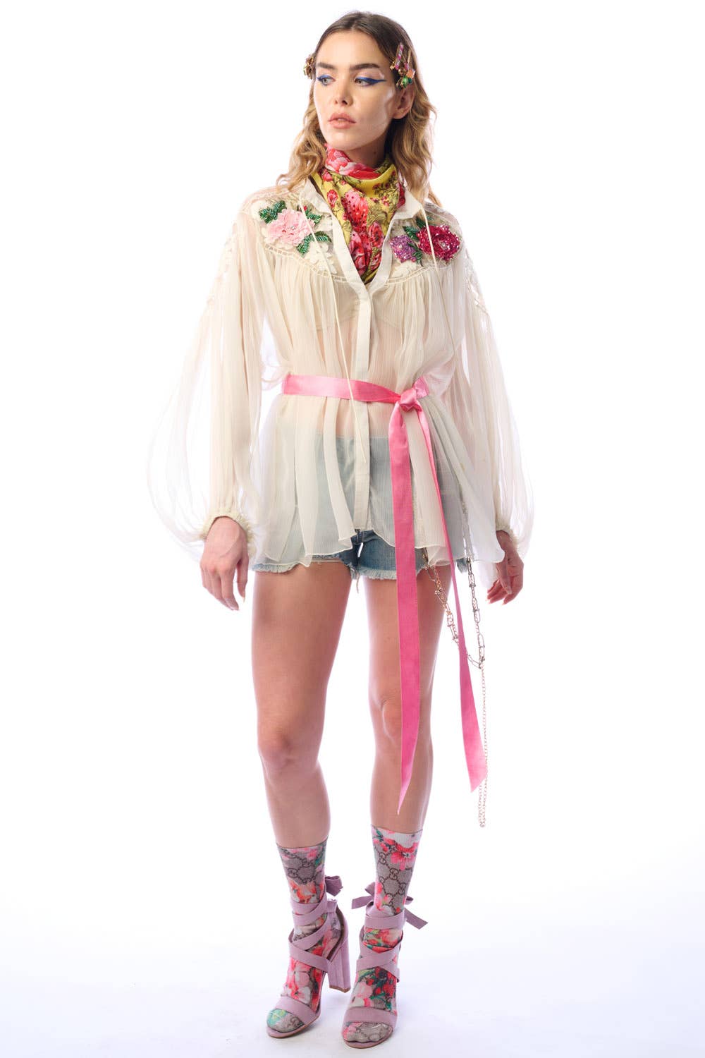 Aratta - Amora Chiffon Hand - Embellished Blouse / Top : Ivory / M