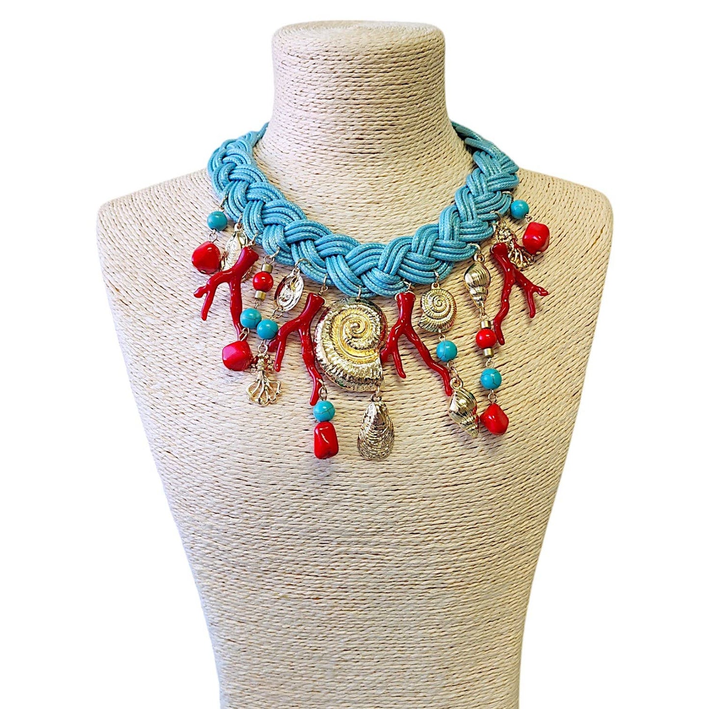 Bijoux Envie Statement Jewelry - Charm Necklace | Turquoise Blue | Boho | Beach | Coral