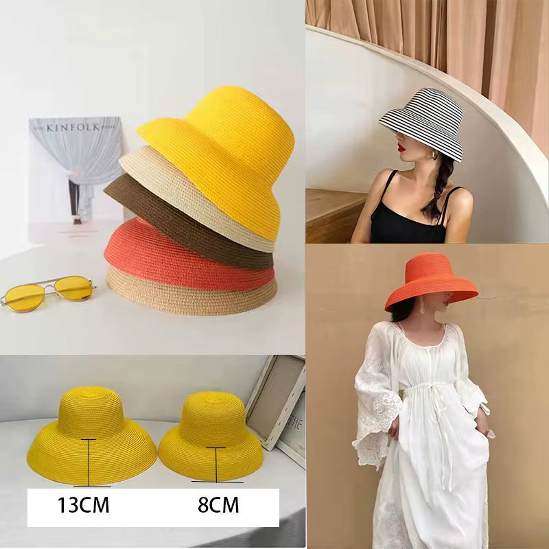 Sun Hat Women'S Cap Hats for Women Men Summer Straw Hat Sun Protection Hats Wide Brim Vintage Protection Fashion Straw Visor