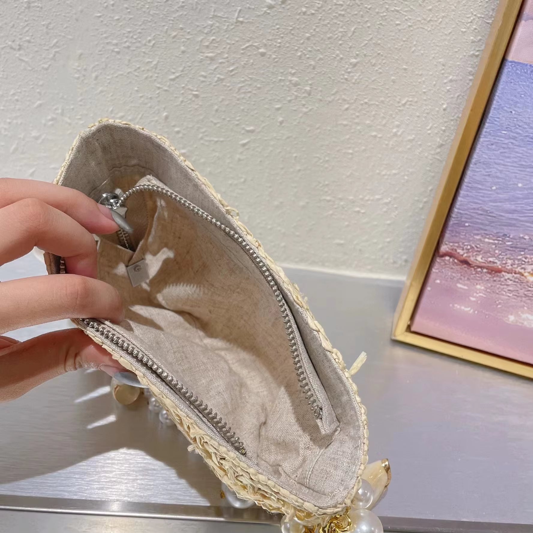 Bohemian Pearls Straw Bag Conch Starfish Women Handbags Half Moon Beach Shoulder Bag Designer Rattan Crossbody Bags Ladies Tote