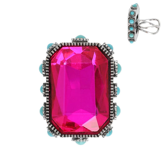 SP Sophia Collection - Western Octagon Cut Crystal Stretch Ring: Fuchsia