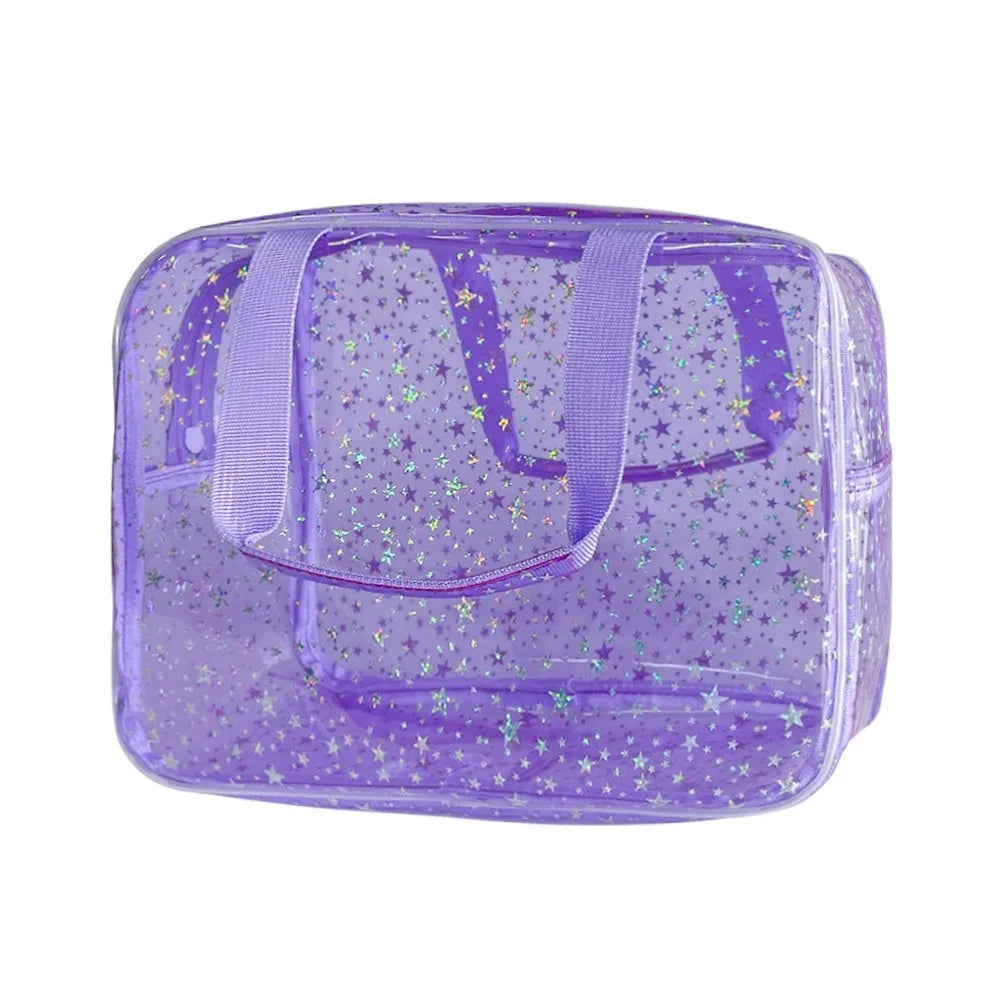 Fashion Clear PVC Star Cosmetic Bag Waterproof Transparent Travel Toiletry Bag Large Capacity Zipper Summer Beach Swimming Bag